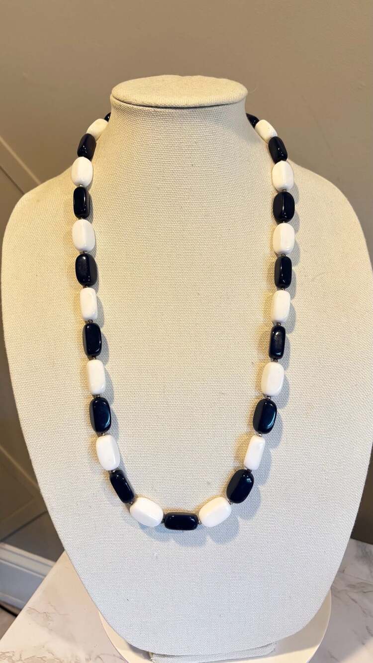 Vintage Navy and White Lucite Bead Statement Necklace
